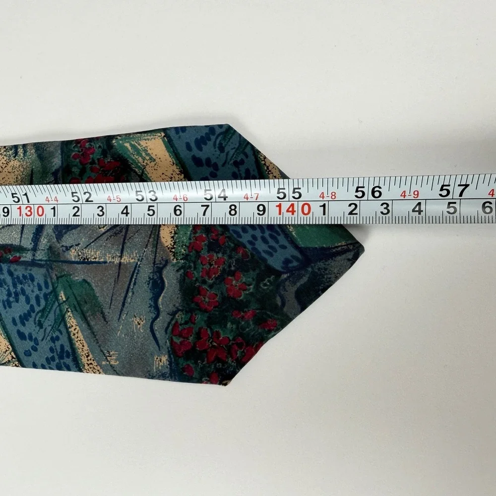Moda Italiana‎ Teal Abstract Floral Geometric Silk Tie Italy